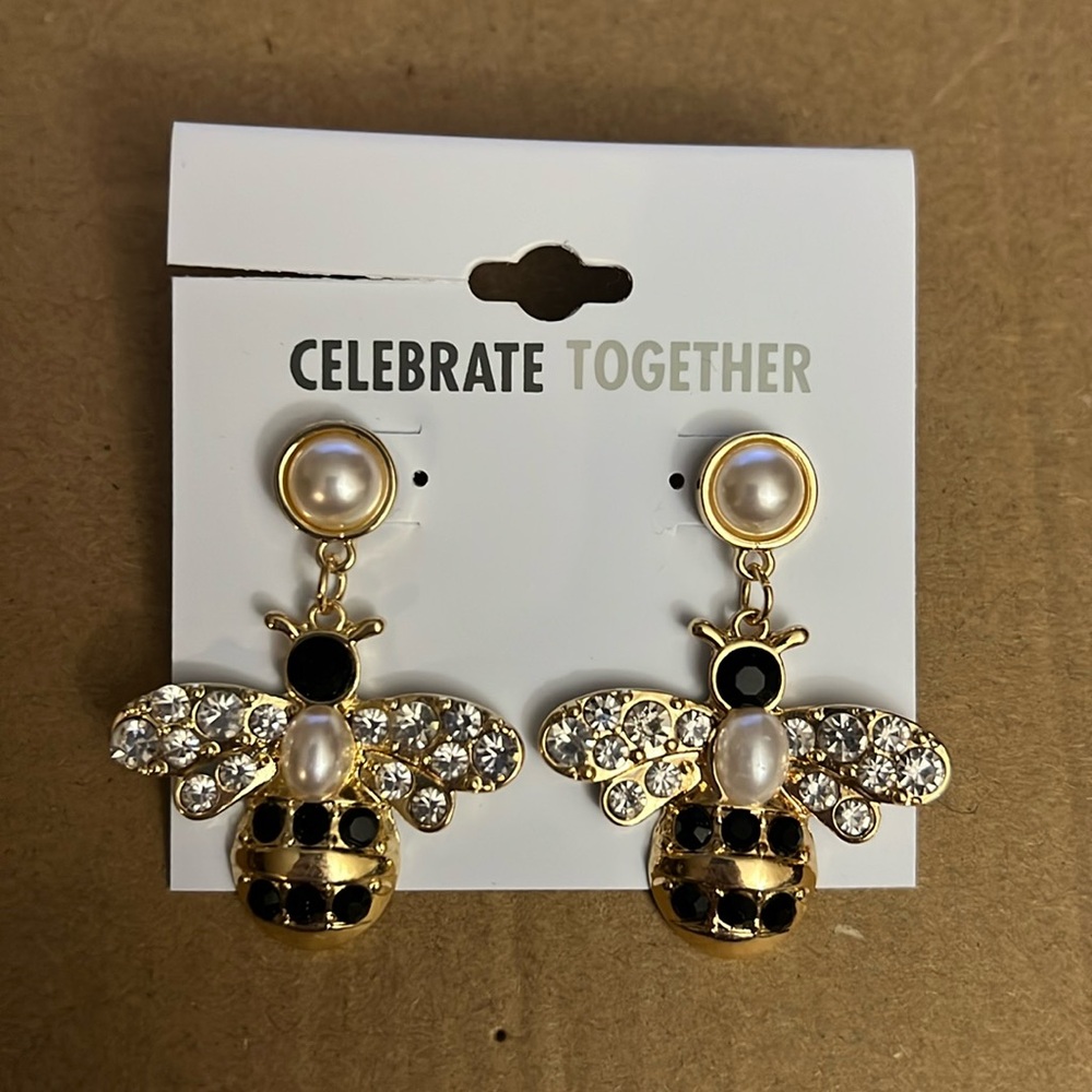 BEE THEMED Earrings from Celebrate Together- GOLD TONED METAL with Rhinestones